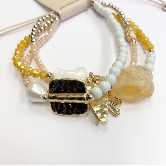 Dragonfly Multi Stone Beaded Charm Bracelet, Adjustable One Size - Picture 4 of 7